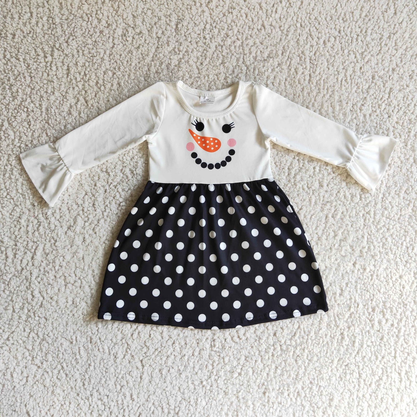 Snowman black polka dots baby girls winter dresses