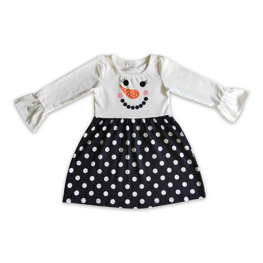 Snowman black polka dots baby girls winter dresses