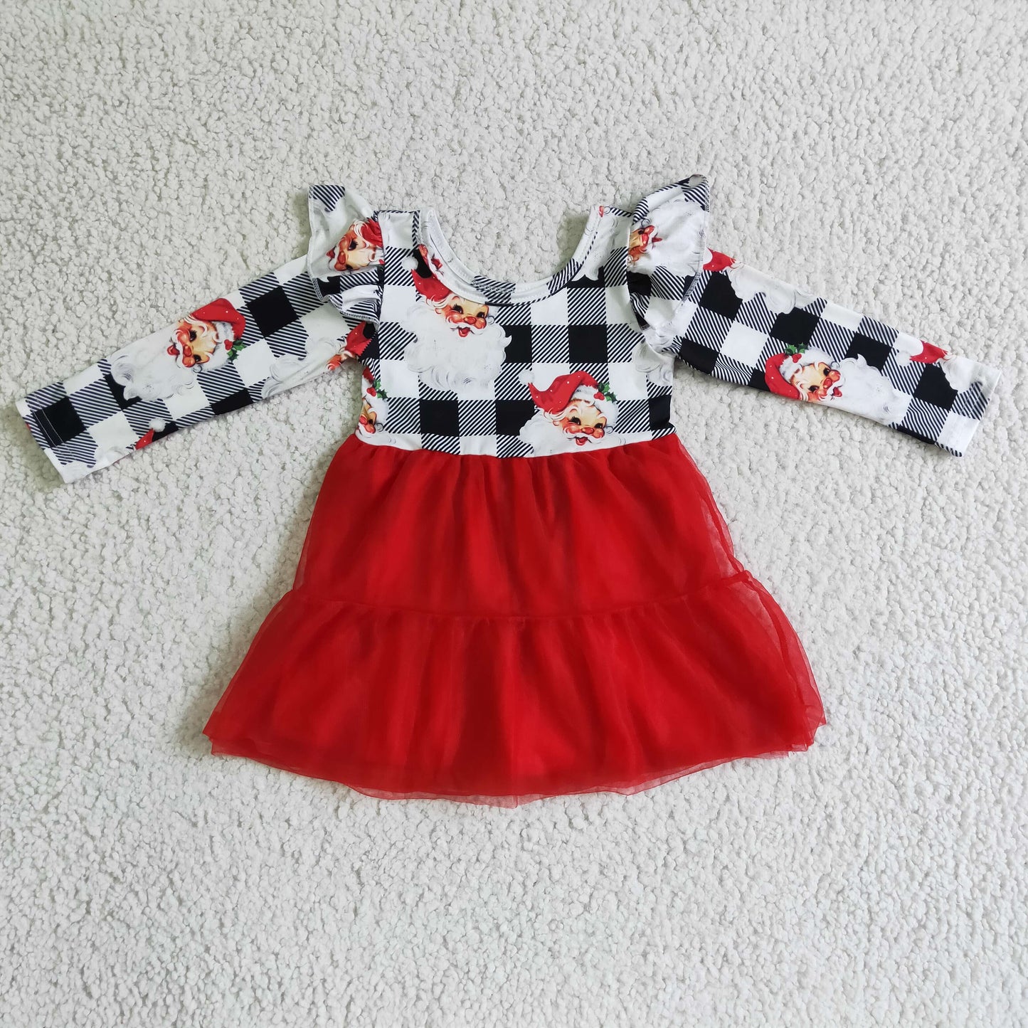 Black plaid santa red tulle dress girls Christmas dresses