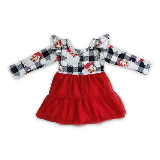 Black plaid santa red tulle dress girls Christmas dresses