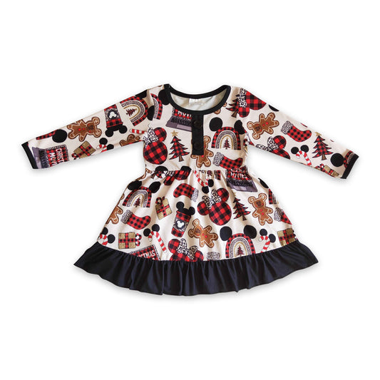 Mouse gingerbread Christmas movie kids girls ruffle dresses