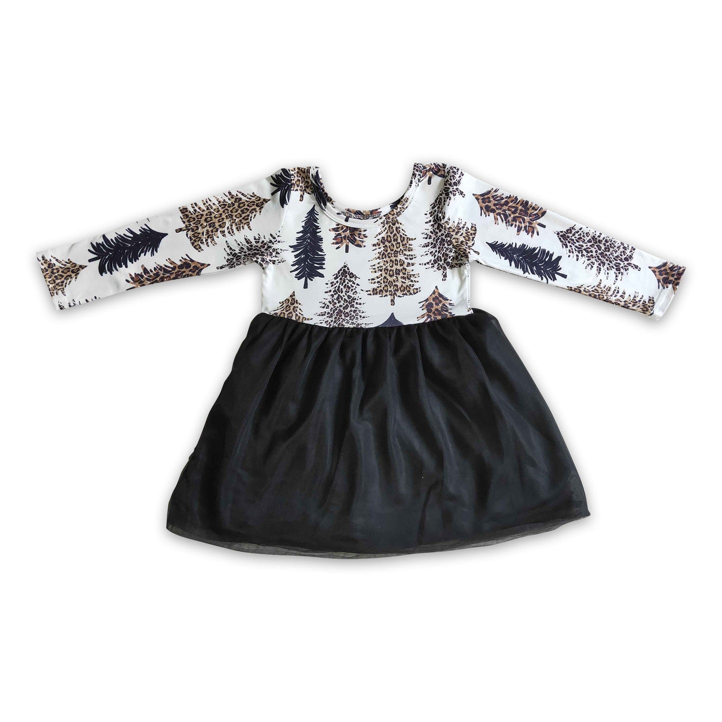 Leopard Christmas tree black tulle kids girls dresses