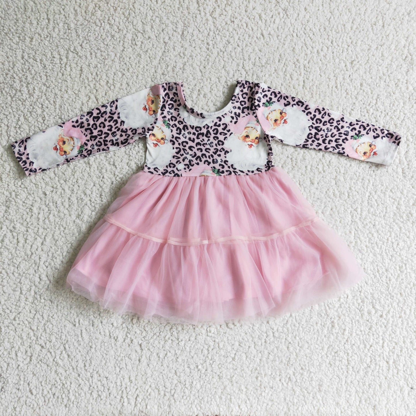 Pink leopard santa tulle baby girls Christmas dress