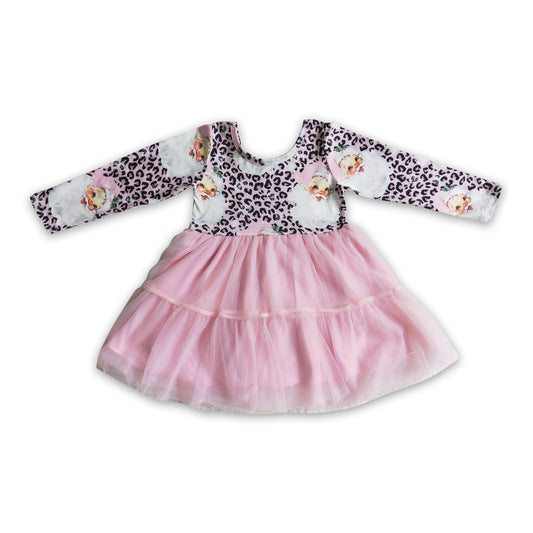 Pink leopard santa tulle baby girls Christmas dress