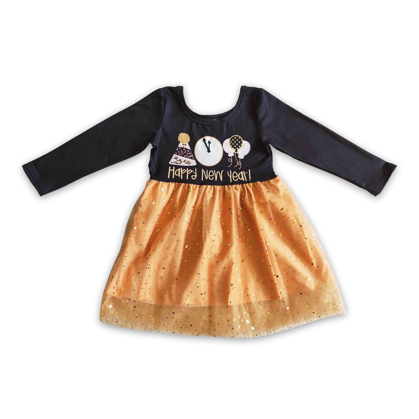 Happy new year balloon golden sparkle tulle dress