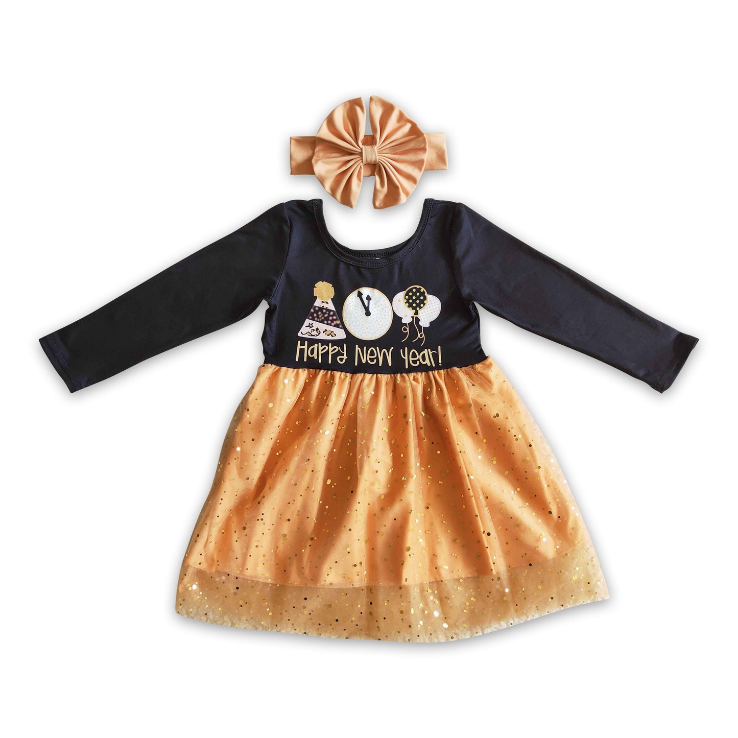 Happy new year balloon golden sparkle tulle dress