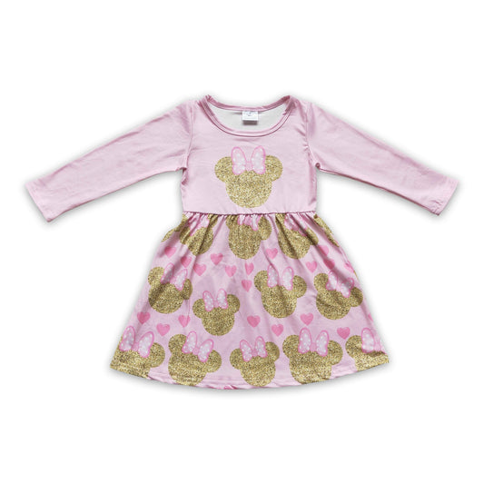 Pink heart mouse kids girls Valentine's dresses