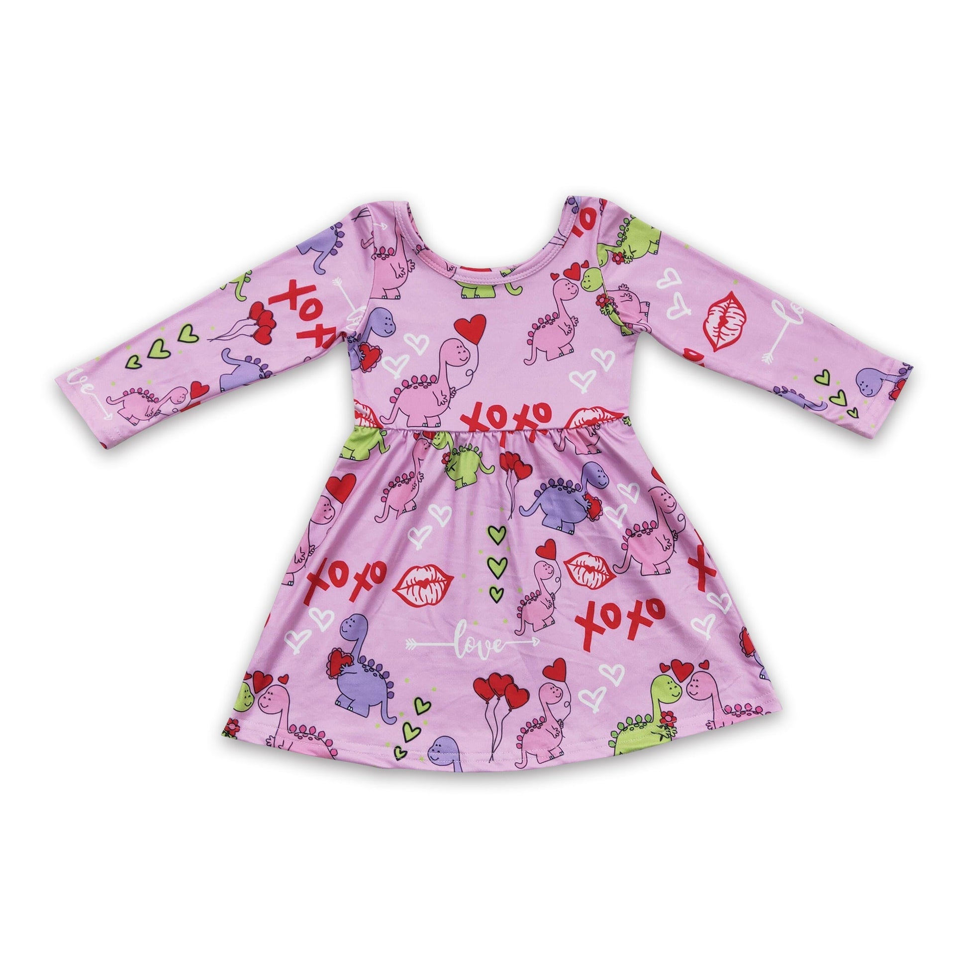 Love dinosaur heart baby girls Valentine's day dress Western Kids Clothes Love dinosaur heart baby girls Valentine's day dress Western Kids Clothes