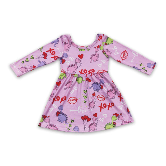 Love dinosaur heart baby girls Valentine's day dress