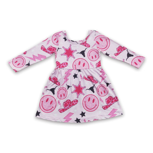 Smile hat cow pink baby girls western dresses