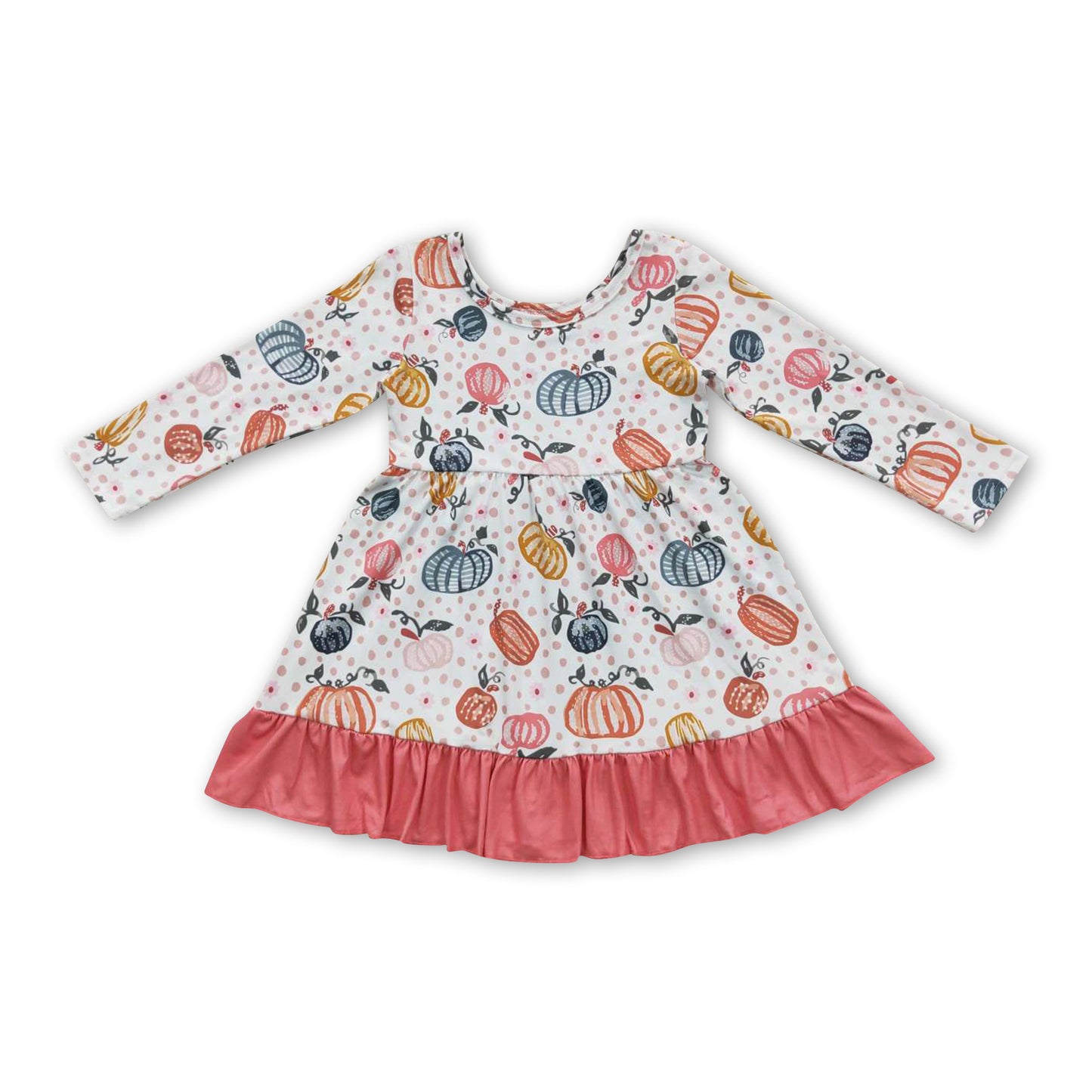 Colorful pumpkin long sleeves baby girls fall dress