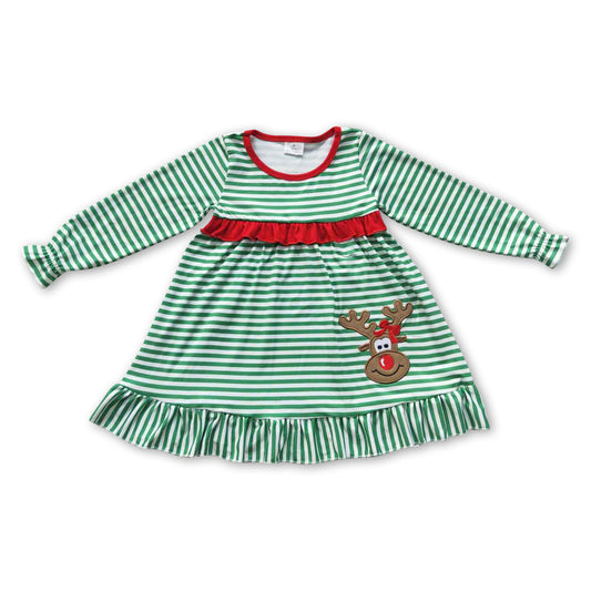 Reindeer green stripe long sleeves baby girls Christmas nightgown