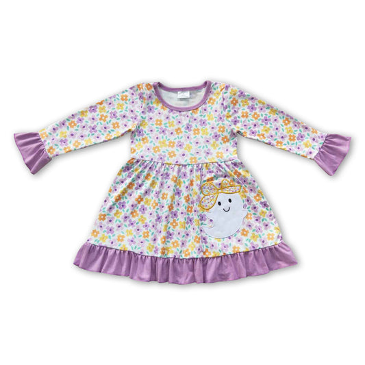 Floral ghost long sleeves baby girls Halloween dress