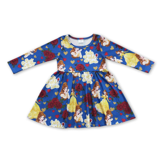 Long sleeves rose princess baby girls dresses