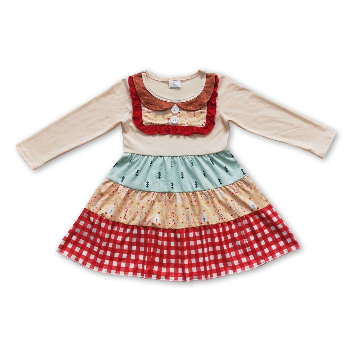 Long sleeves patchwork kids girls fall twirl dresses