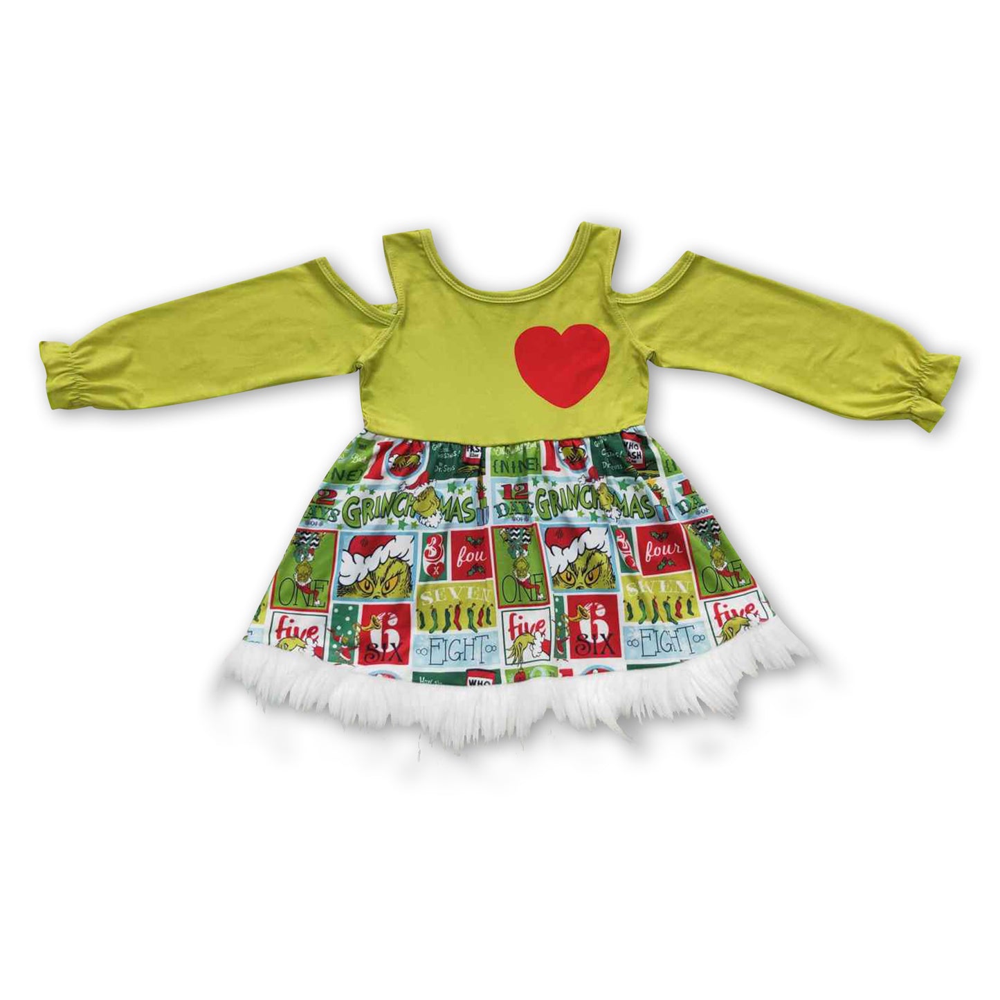 Green face heart long sleeves baby girls Christmas dresses