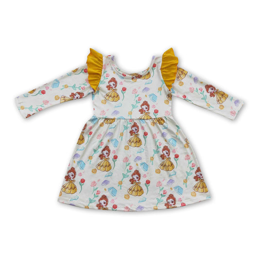 Yellow rose long sleeves princess baby girls dresses