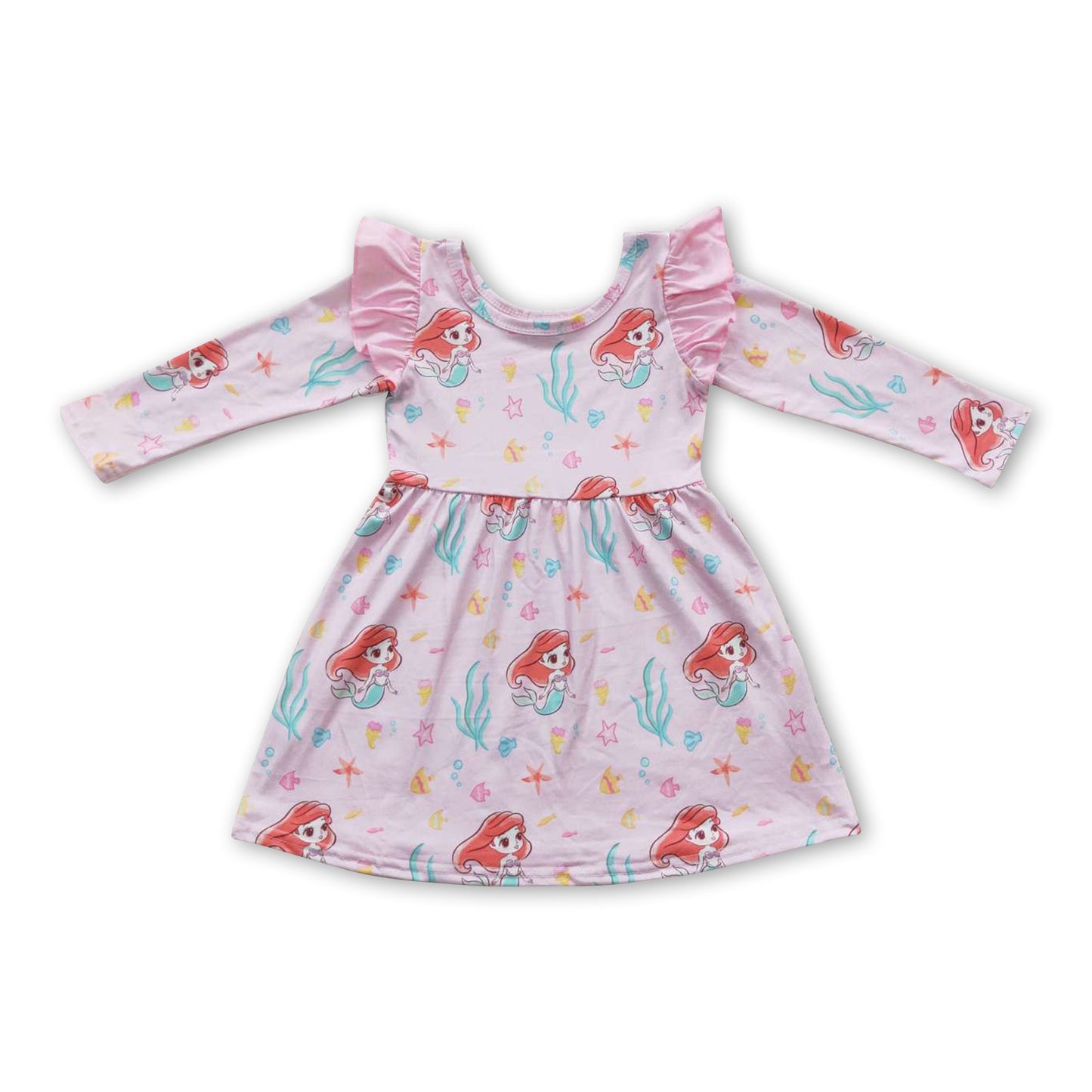 Pink fish long sleeves princess baby girls dresses