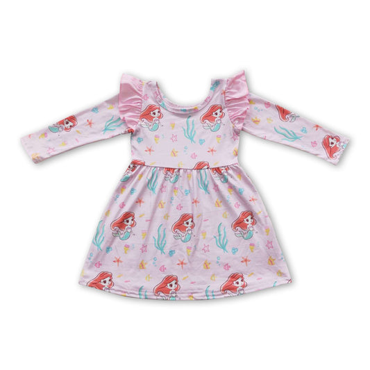 Pink fish long sleeves princess baby girls dresses