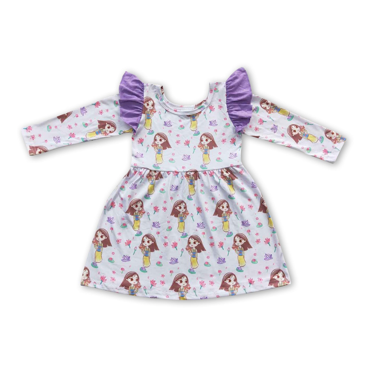 Lavender floral long sleeves princess baby girls dresses