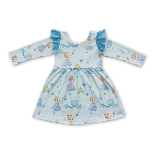 Aqua carriage long sleeves princess baby girls dresses