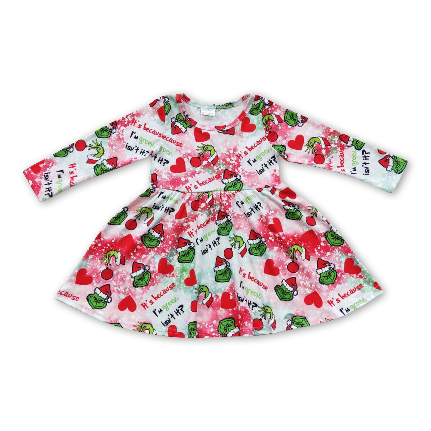 Tie dye green face baby girls Christmas twirl dresses