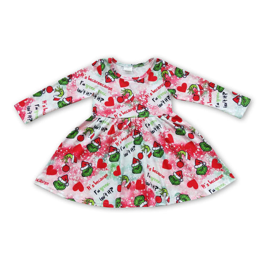 Tie dye green face baby girls Christmas twirl dresses