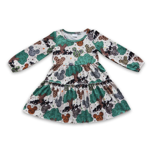 Animal print mouse long sleeves kids girls dresses