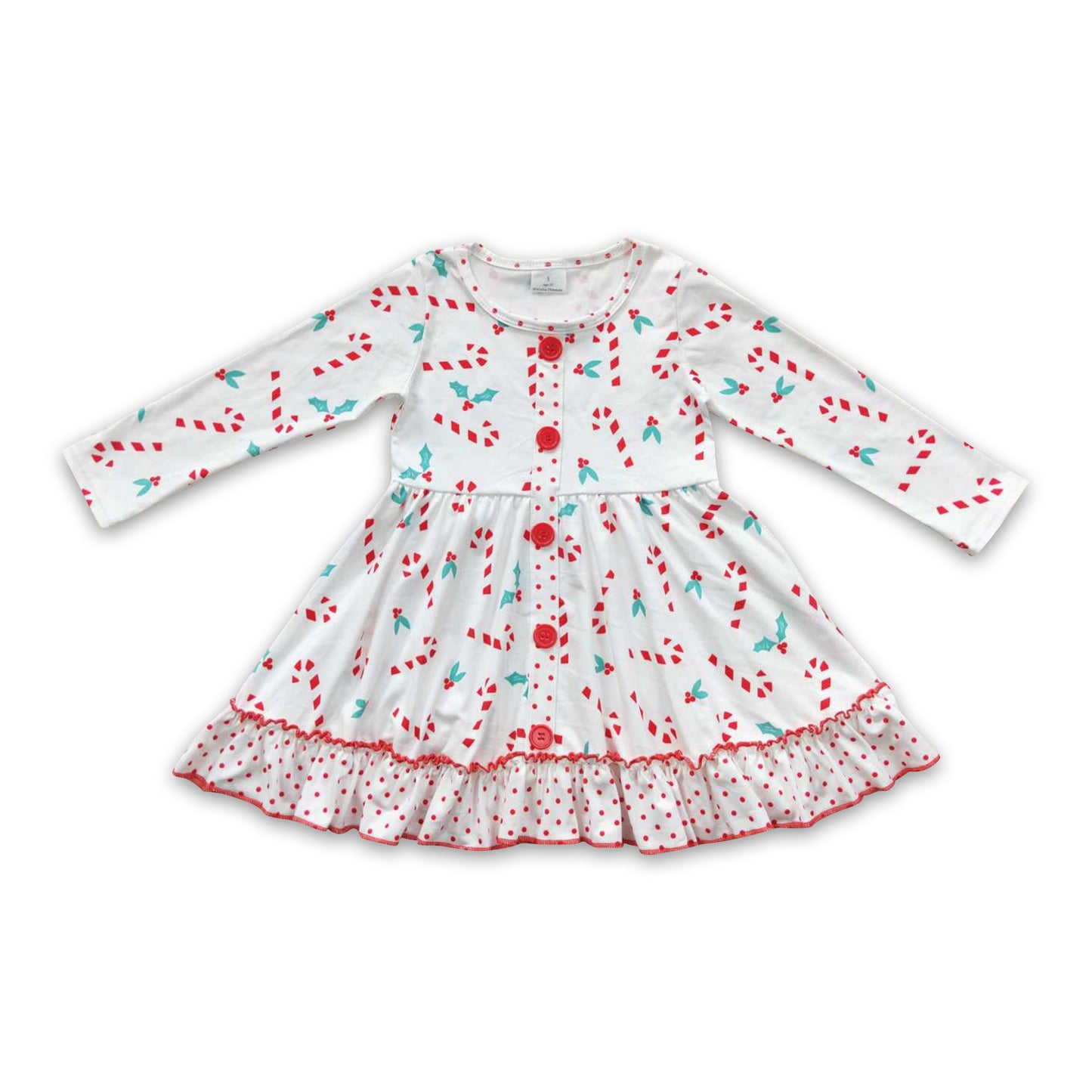 candy cane polka dots long sleeves girls Christmas twirl dress