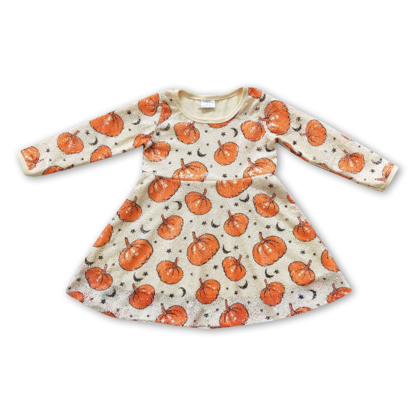 Pumpkin moon long sleeves sequin baby girls Halloween dress