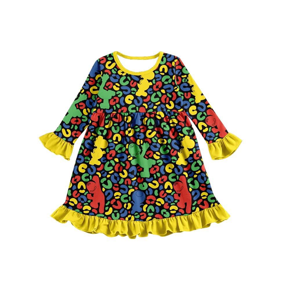 Colorful cookie leopard kids girls long sleeves dresses