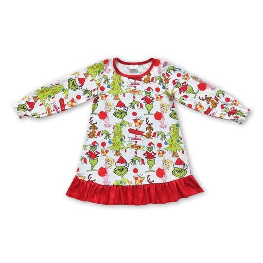 Long sleeves green face gifts girls Christmas night gown