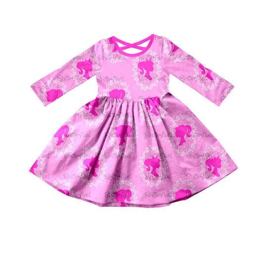 Long sleeves pink party baby girls dresses