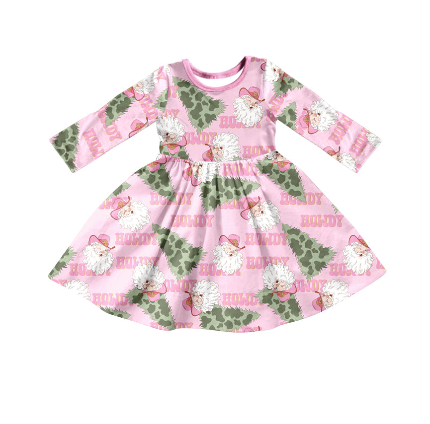 Pink howdy santa Christmas tree girls dresses