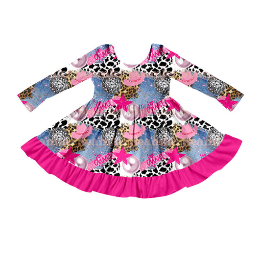 Hot pink cow prints hats long sleeves cowgirls dress