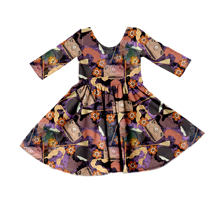 Floral witches long sleeves baby girls Halloween dress