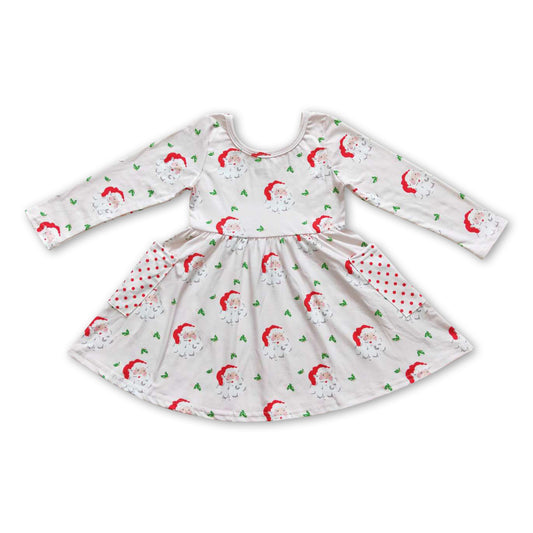 Pink santa pocket baby girls Christmas dress