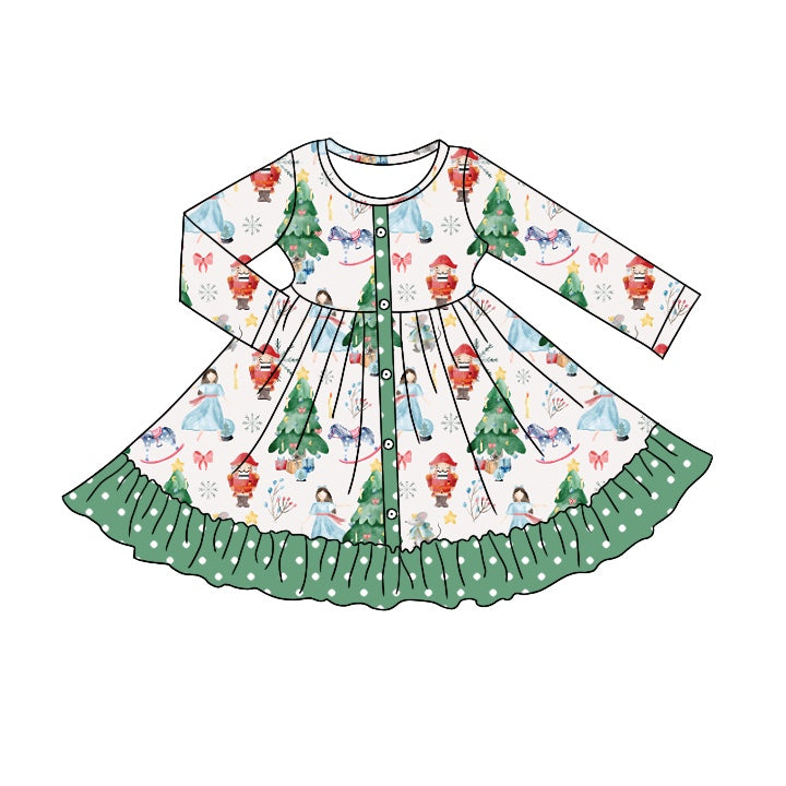 Green polka dots Christmas tree ballet girls dress