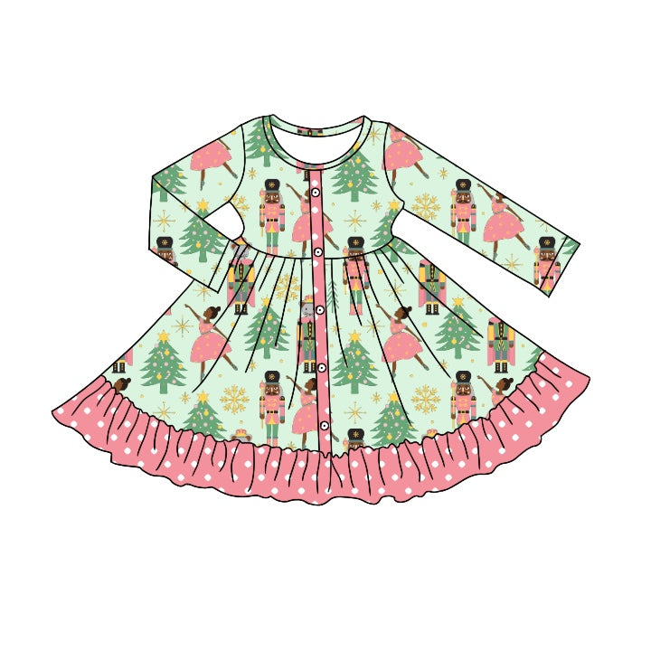 Peach polka dots Christmas tree ballet kids girls dresses