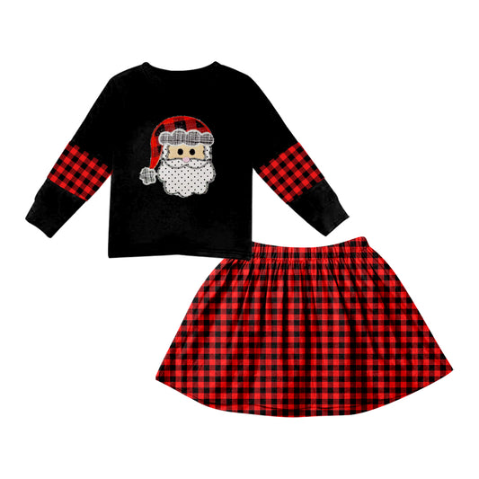 Black santa top plaid skirt girls Christmas outfits