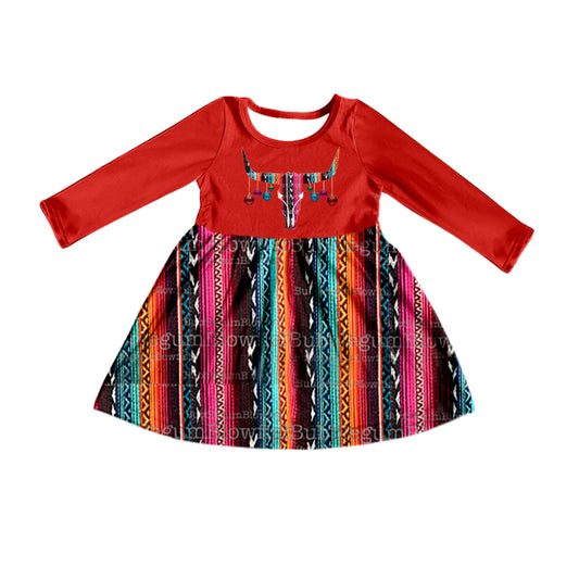 Bull skull serape long sleeves kids girls western dress