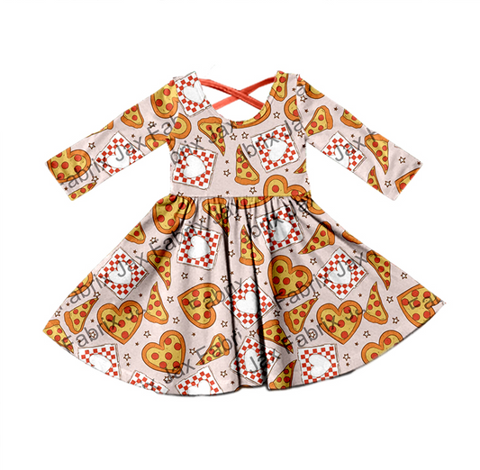 Heart pie long sleeves kids girls Valentine's day dress