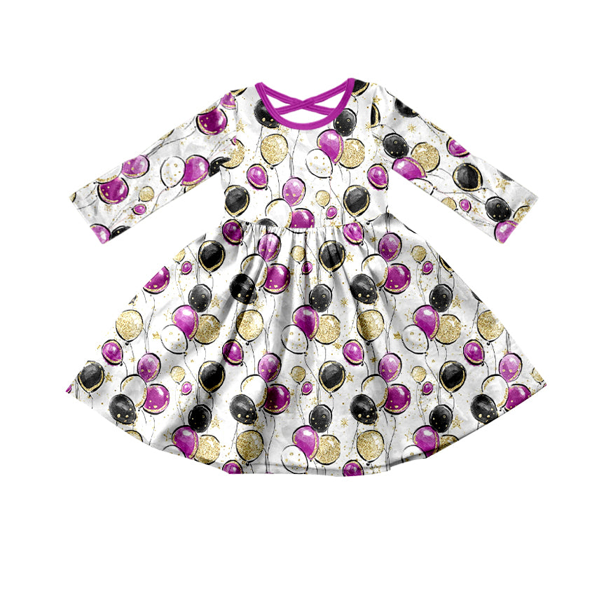 Gold balloon long sleeves New year baby girls dresses