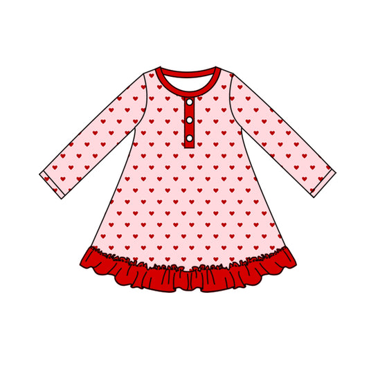 Pink heart long sleeves ruffle girls Valentine's night gown