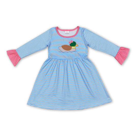 Blue stripe ruffle long sleeves duck girls dresses