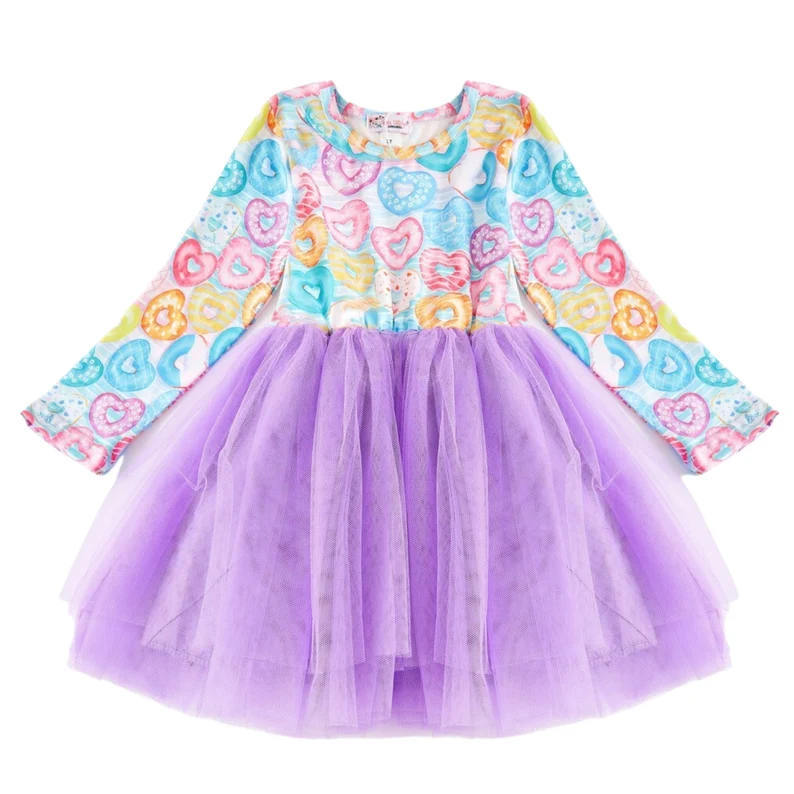 Heart donut lavender girls valentine's day tulle dress