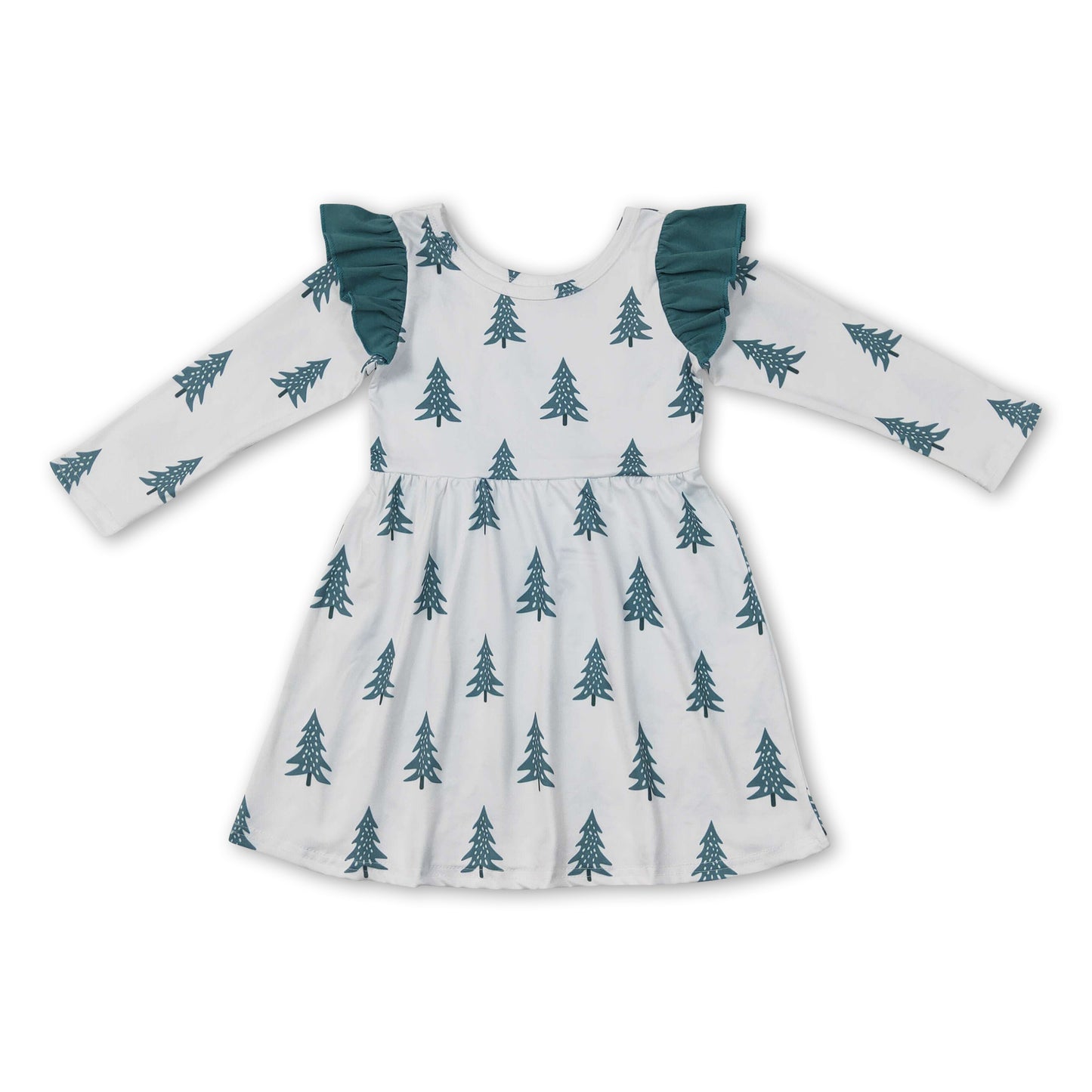 Flutter long sleeves Christmas tree girls dresses