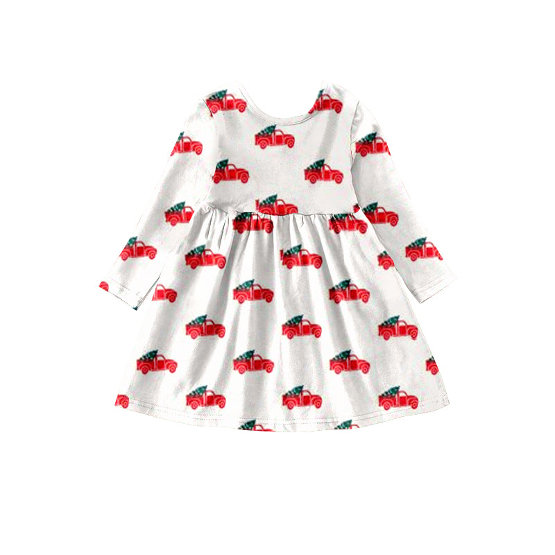 Long sleeves Christmas tree truck girls dresses