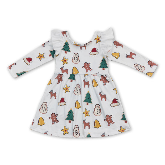 Flutter long sleeves Christmas tree gingerbread girls dresses