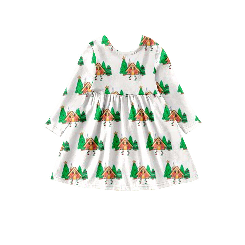 Long sleeves Christmas tree candy house girls dresses